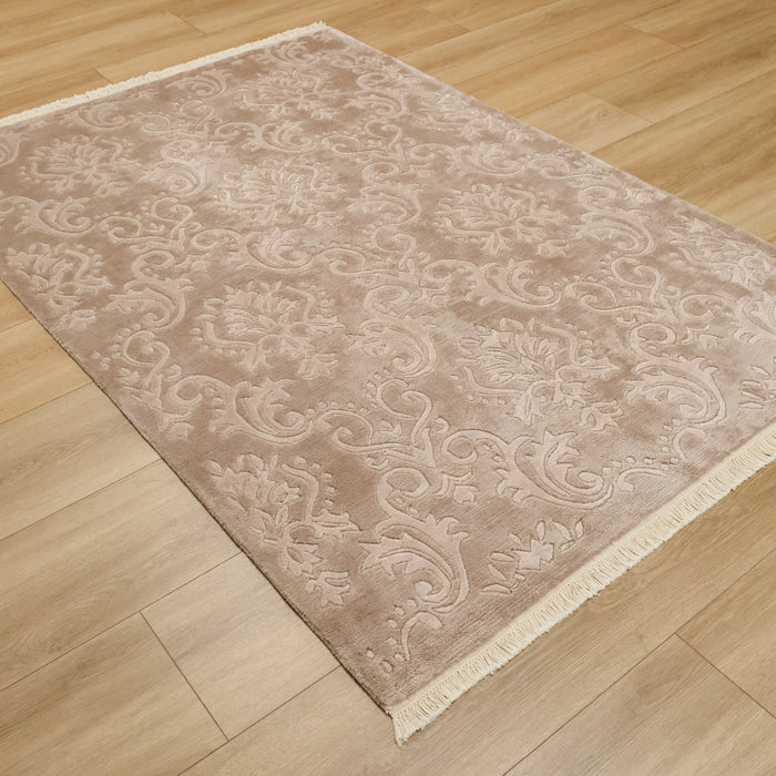 El Dokuma Bambu Damask Desenli Vizon Halı, 120x180 – 140x200 cm — Halıcızade