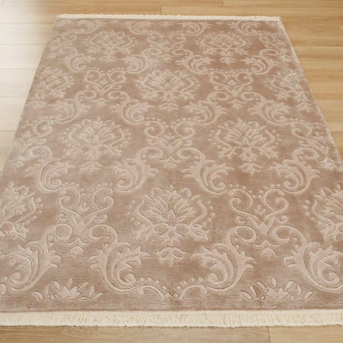 El Dokuma Bambu Damask Desenli Vizon Halı — 120x180, 100x250, 140x200 cm