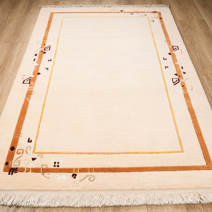 El Dokuma Çerçeve Desenli Bej Klasik Halı — 120x180 cm