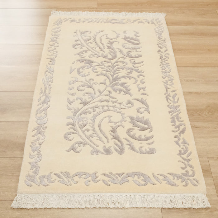 El Dokuma Bambu Çerçeve Desenli Gri Halı — 90x150 cm