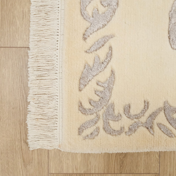 El Dokuma Bambu Çerçeve Desenli Gri Halı — klasik desen
