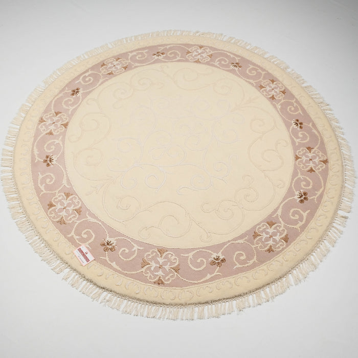 El Dokuma Çerçeve Desenli Klasik Yün Yuvarlak Halı — 150x150, 195x195 cm