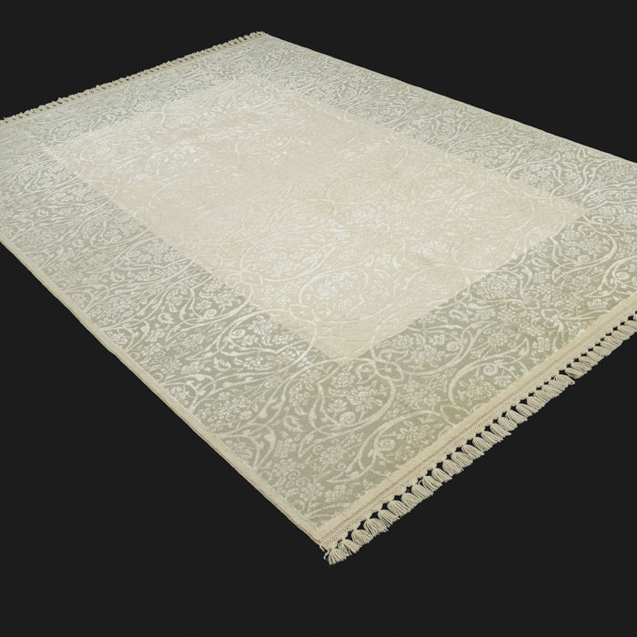 El Dokuma Çerçeve Desenli Yün Krem Halı, 80x150 – 200x300 cm — Halıcızade