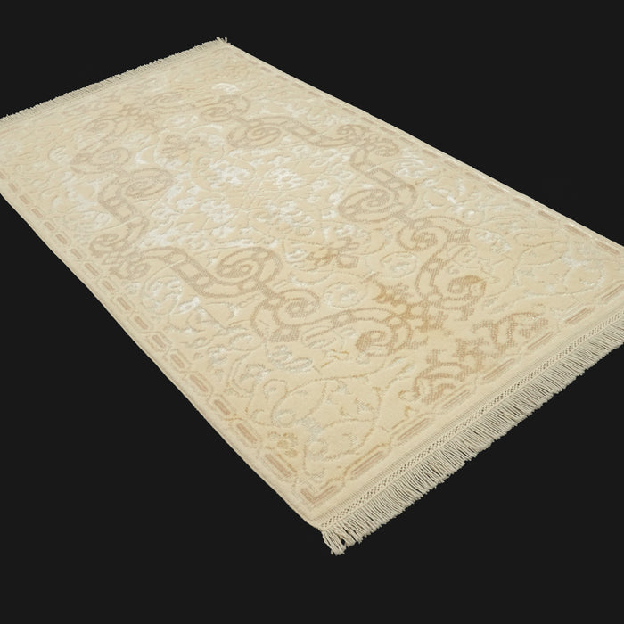 El Dokuma Çiçek Desenli Krem Klasik Halı, 83x144 – 82x192 cm — Halıcızade