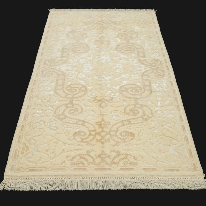 El Dokuma Çiçek Desenli Krem Klasik Halı — 83x144, 83x149, 82x192 cm