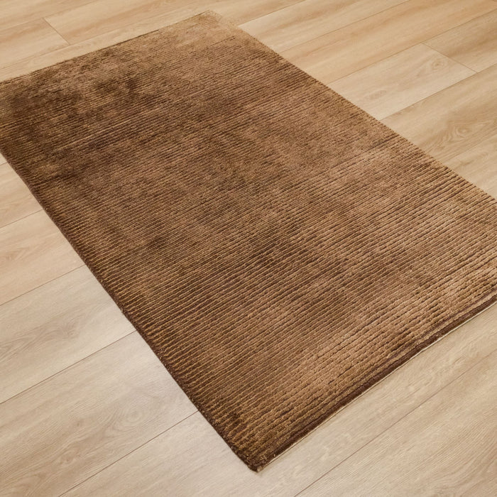 El Dokuma Çizgi Desenli Kahverengi Bambu Halı, 90x150 – 80x200 cm — Halıcızade