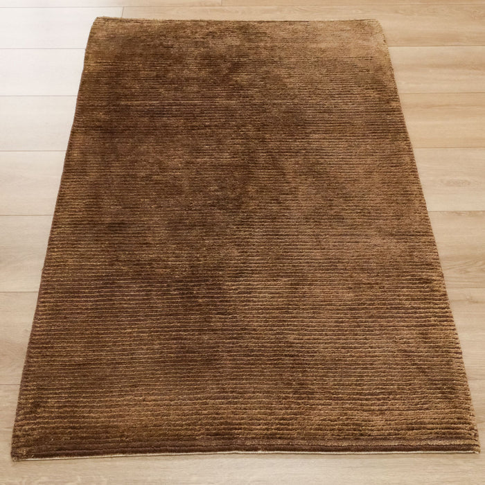 El Dokuma Çizgi Desenli Kahverengi Bambu Halı — 90x150, 80x200 cm