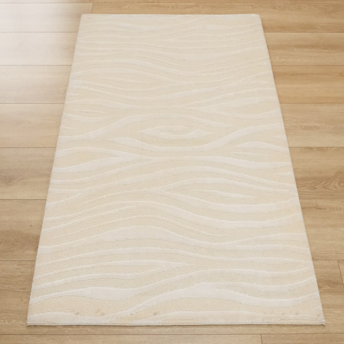 El Dokuma Çizgi Desenli Krem Viskon Halı — 90x150 cm