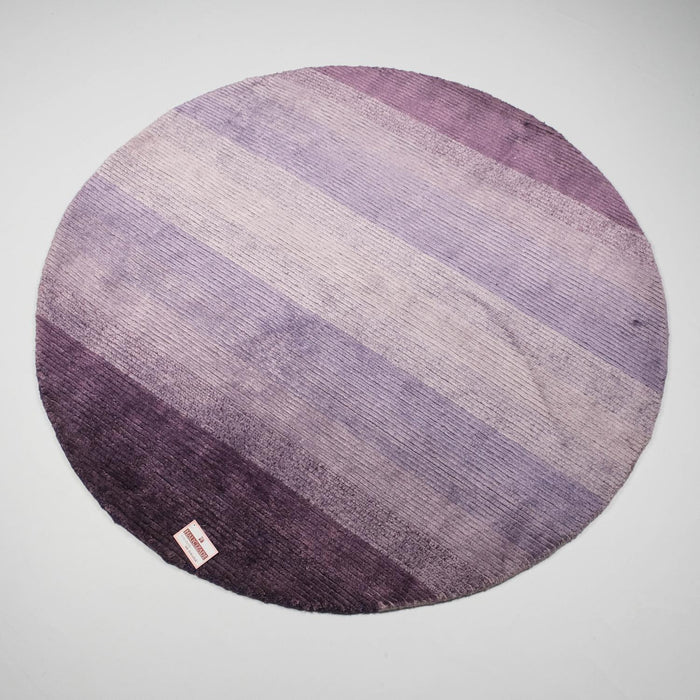 El Dokuma Çizgi Desenli Yuvarlak Mor Halı, 150x150 cm — Halıcızade