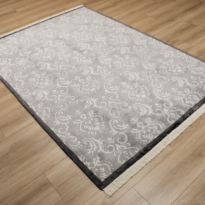 El Dokuma Damask Desenli Antrasit Halı, 120x180 – 200x300 cm — Halıcızade