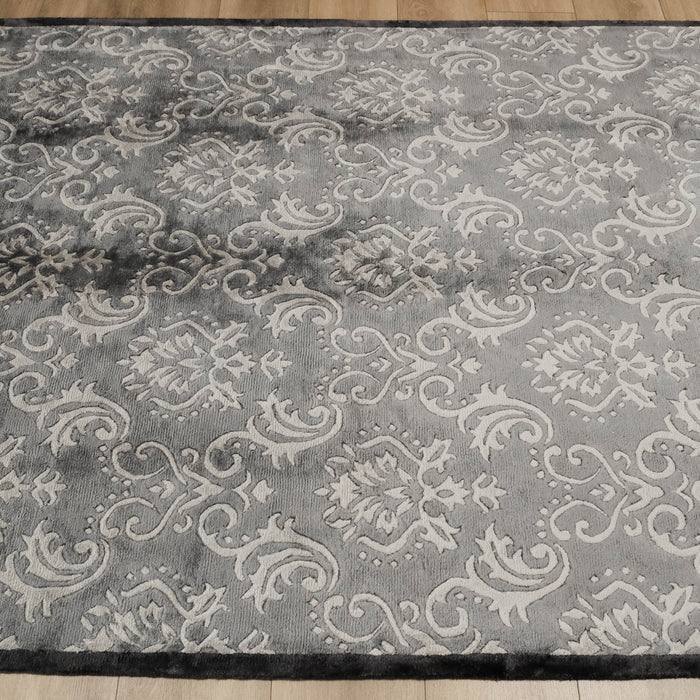 El Dokuma Damask Desenli Antrasit Halı
