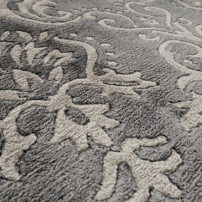 El Dokuma Damask Desenli Antrasit Halı