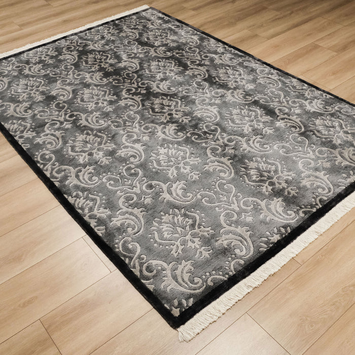 El Dokuma Damask Desenli Antrasit Halı