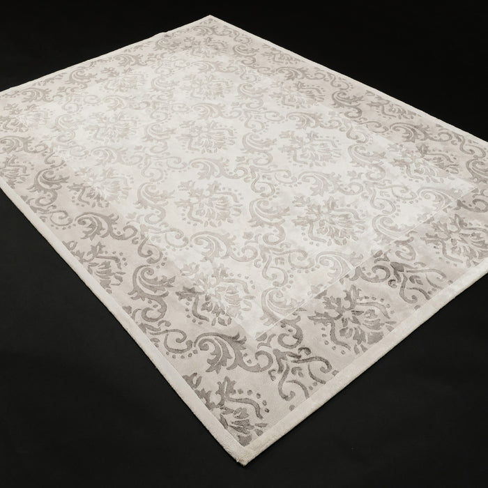 El Dokuma Damask Desenli Beyaz Bambu Halı, 90x150 – 275x370 cm — Halıcızade