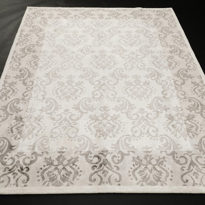 El Dokuma Damask Desenli Beyaz Bambu Halı — 90x150, 80x200, 120x180, 80x300 cm