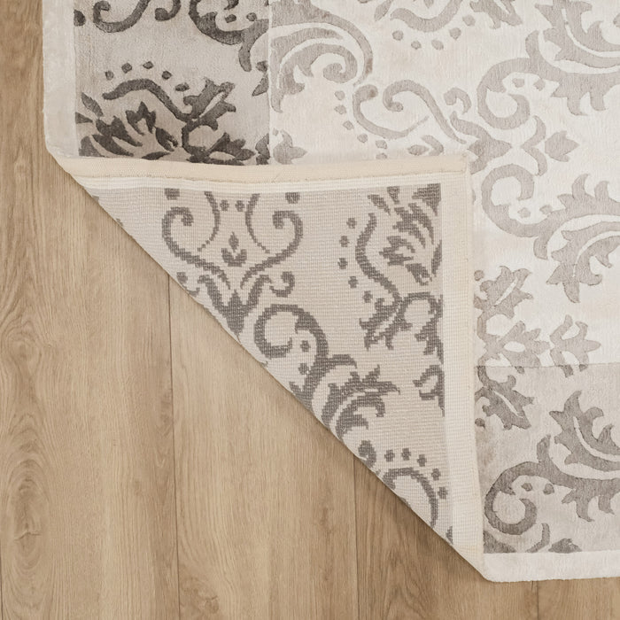 El Dokuma Damask Desenli Beyaz Bambu Halı