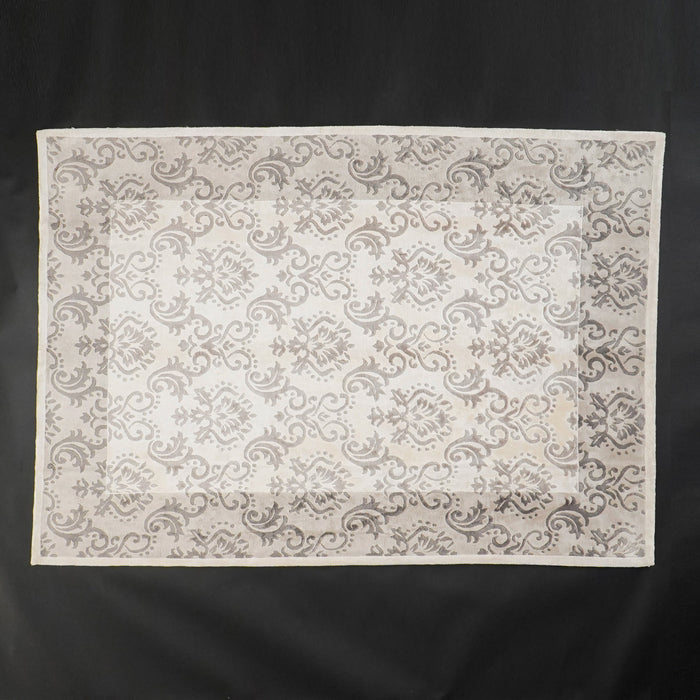 El Dokuma Damask Desenli Beyaz Bambu Halı