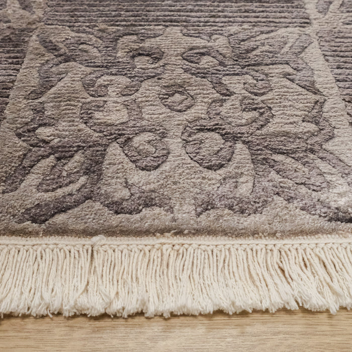 El Dokuma Damask Desenli Gümüş Bambu Halı — balkon halısı