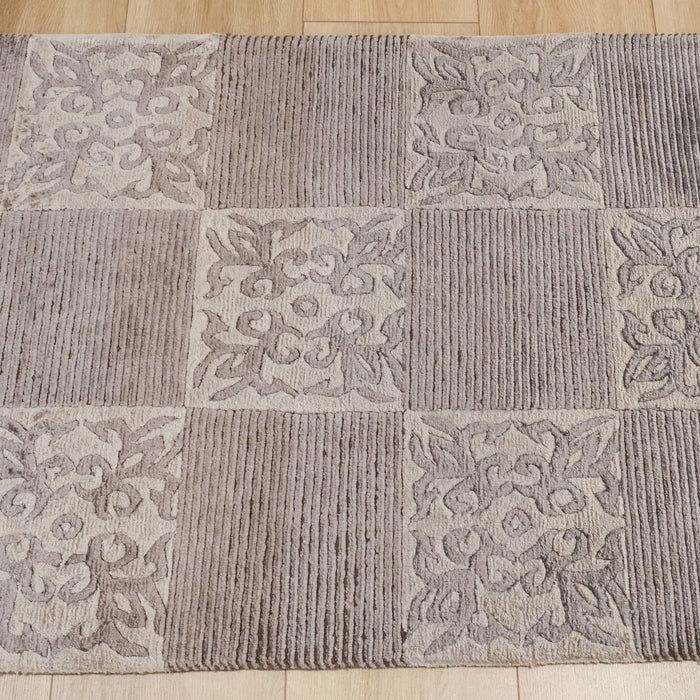 El Dokuma Damask Desenli Gümüş Bambu Halı