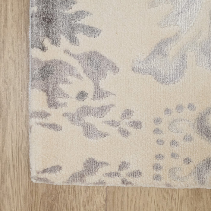 El Dokuma Damask Desenli Krem Bambu Halı — balkon halısı