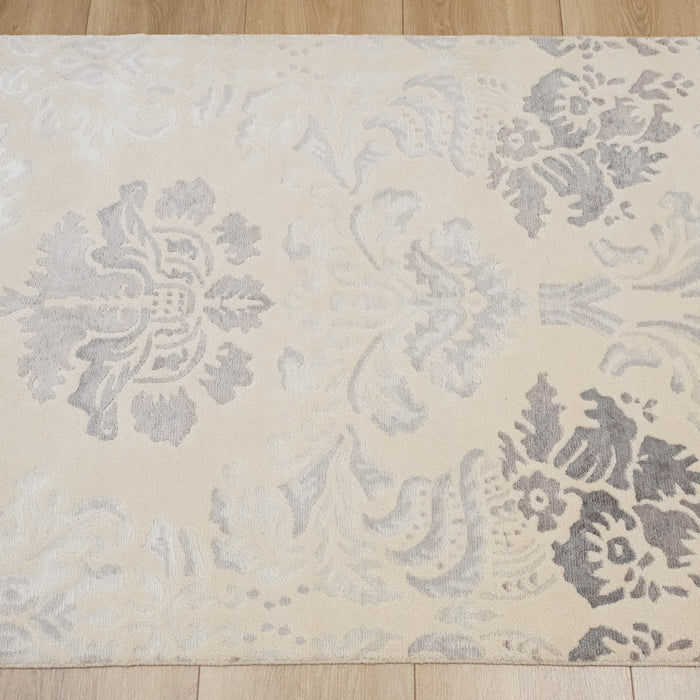 El Dokuma Damask Desenli Krem Bambu Halı