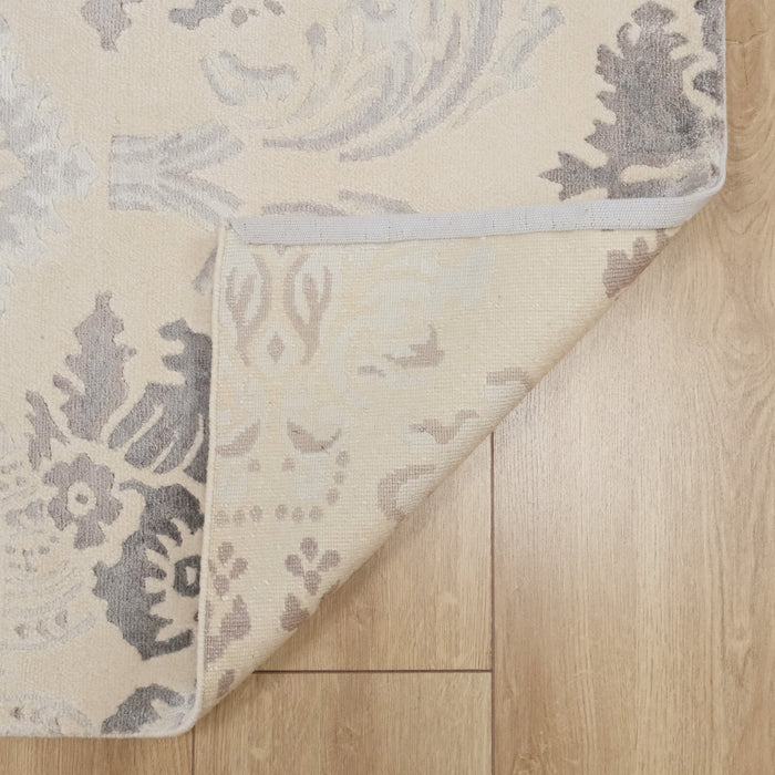 El Dokuma Damask Desenli Krem Bambu Halı