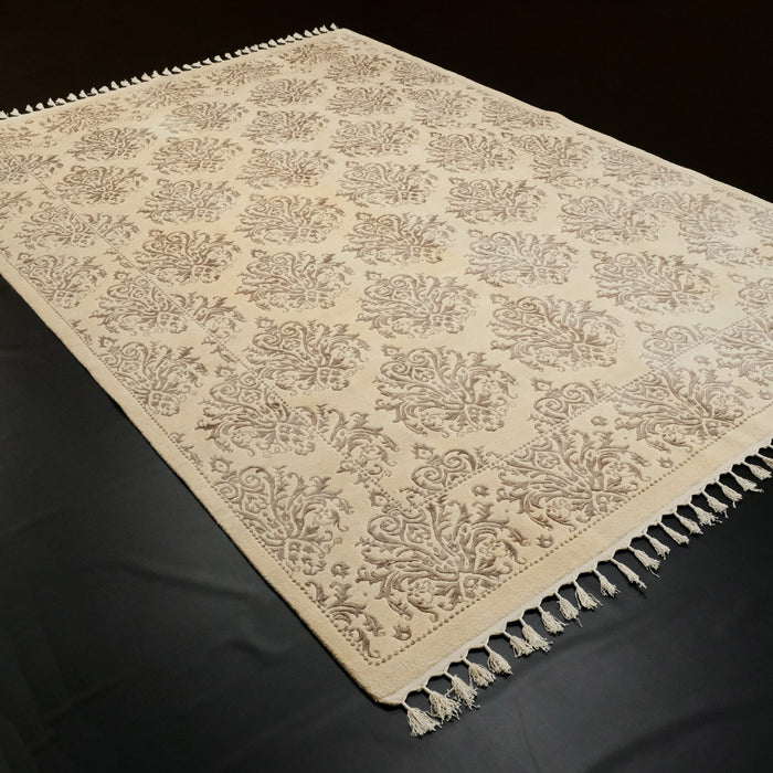 El Dokuma Damask Desenli Krem Halı, 90x140 – 230x340 cm — Halıcızade