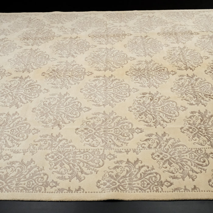 El Dokuma Damask Desenli Krem Halı — yün