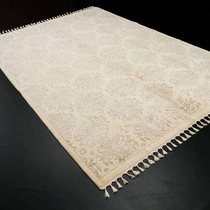 El Dokuma Damask Desenli Krem Halı — bambu
