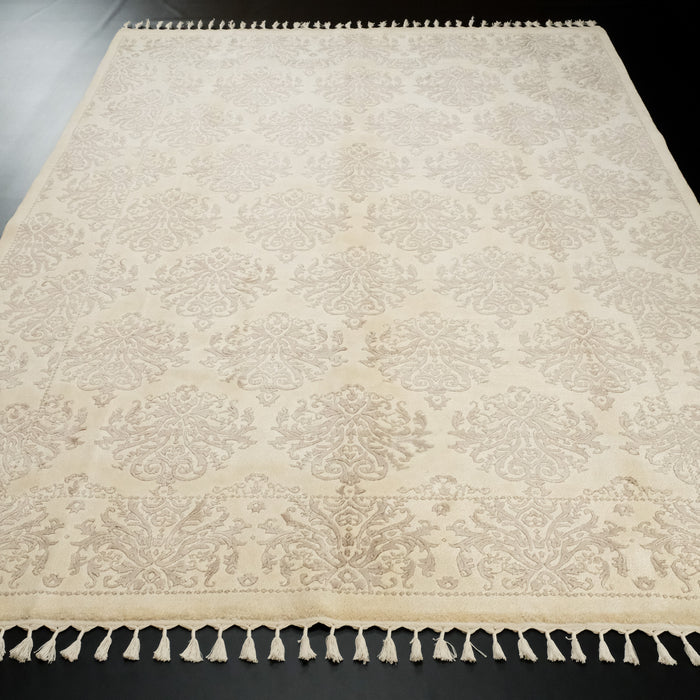 El Dokuma Damask Desenli Krem Halı