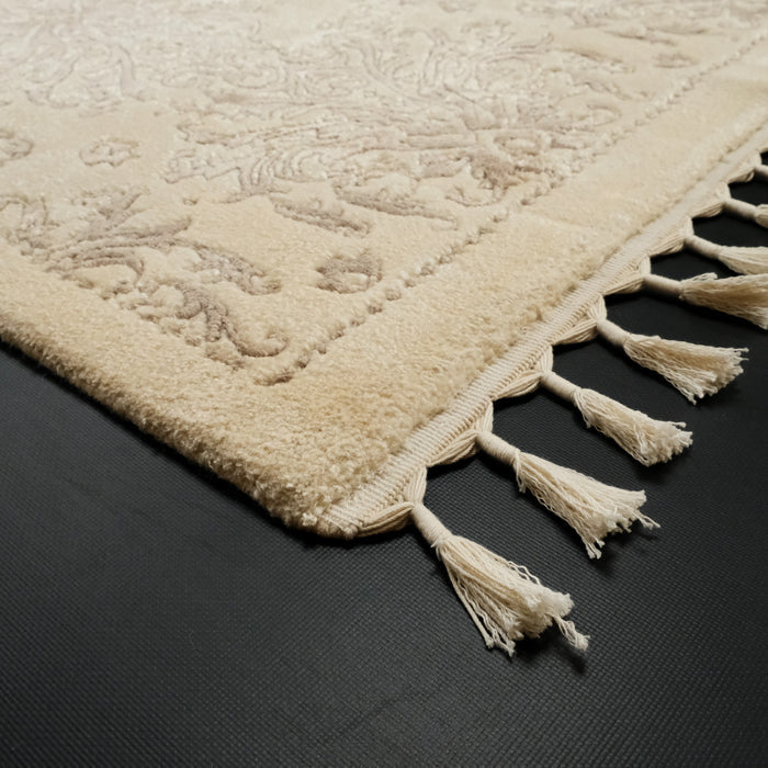 El Dokuma Damask Desenli Krem Halı