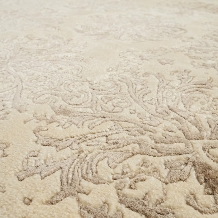 El Dokuma Damask Desenli Krem Halı