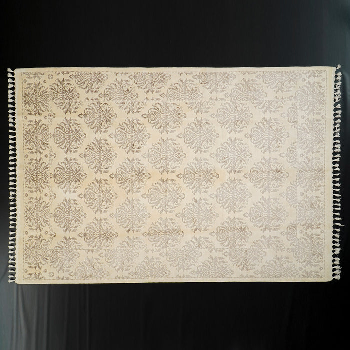 El Dokuma Damask Desenli Krem Halı