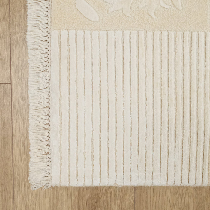 El Dokuma Damask Desenli Krem Modern Halı — yün