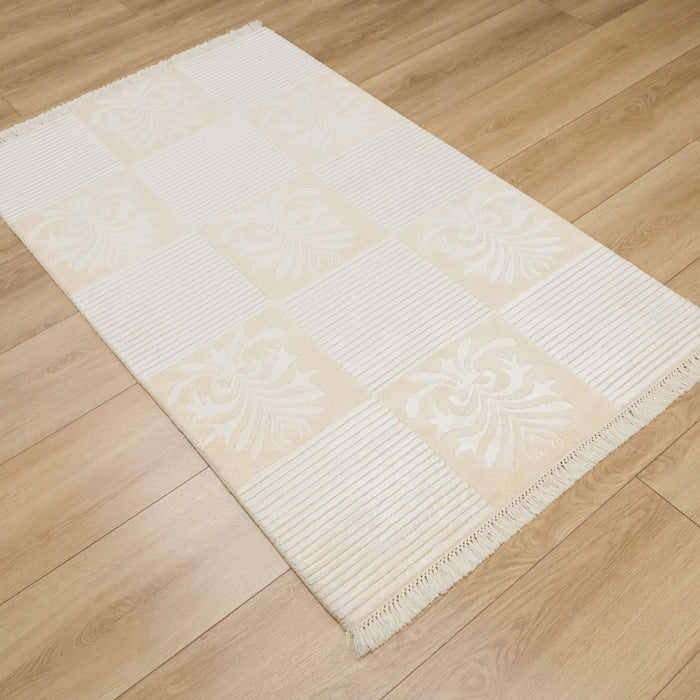 El Dokuma Damask Desenli Krem Modern Halı — balkon halısı