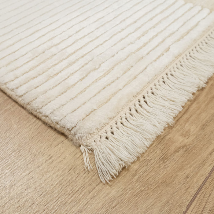 El Dokuma Damask Desenli Krem Modern Halı — doğal elyaf