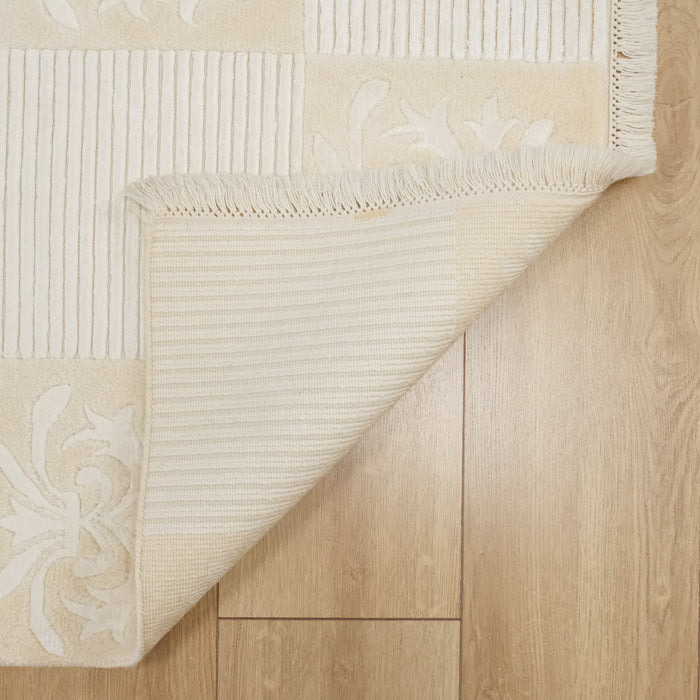 El Dokuma Damask Desenli Krem Modern Halı