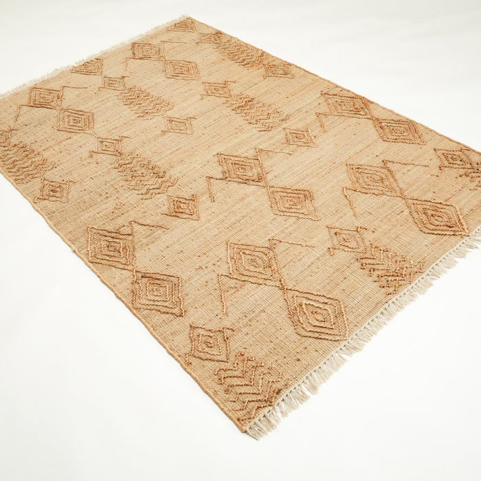El Dokuma Geometrik Desenli Bej Hasır Kilim, 120x180 – 160x230 cm — Halıcızade