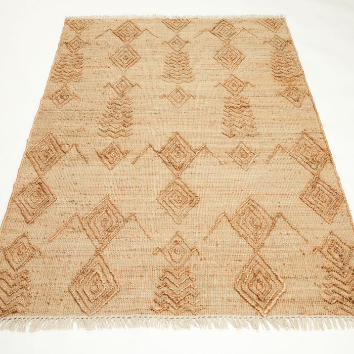 El Dokuma Geometrik Desenli Bej Hasır Kilim — el dokuma kilim