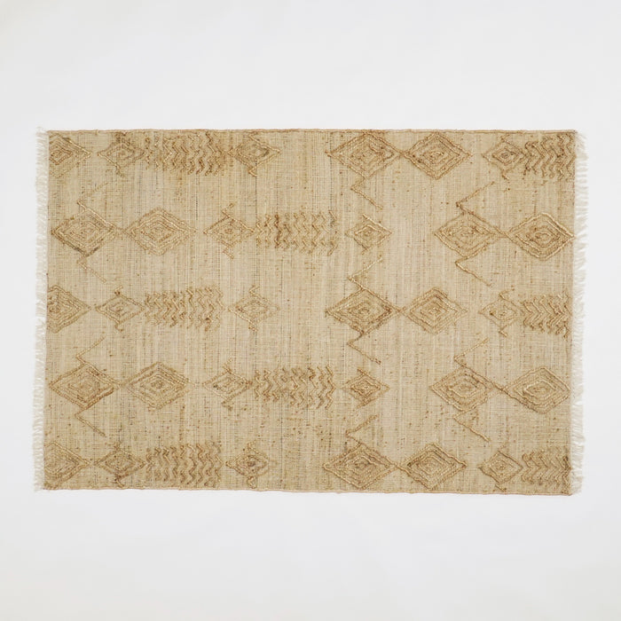 El Dokuma Geometrik Desenli Bej Hasır Kilim — 120x180, 160x230 cm