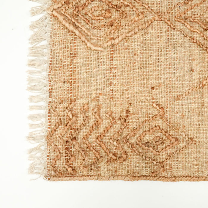 El Dokuma Geometrik Desenli Bej Hasır Kilim — İskandinav deseni