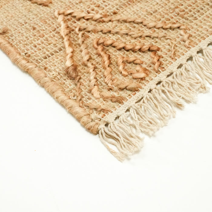 El Dokuma Geometrik Desenli Bej Hasır Kilim — antre halısı