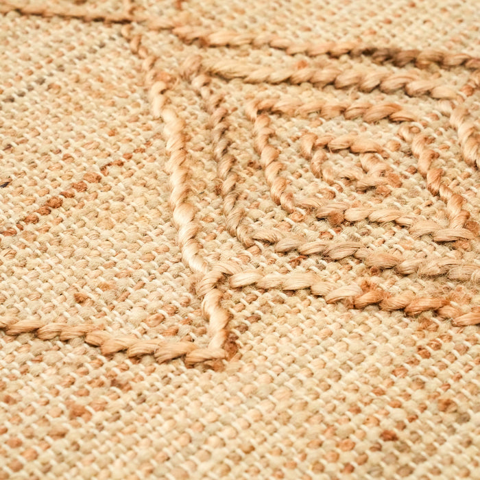 El Dokuma Geometrik Desenli Bej Hasır Kilim — mutfak halısı
