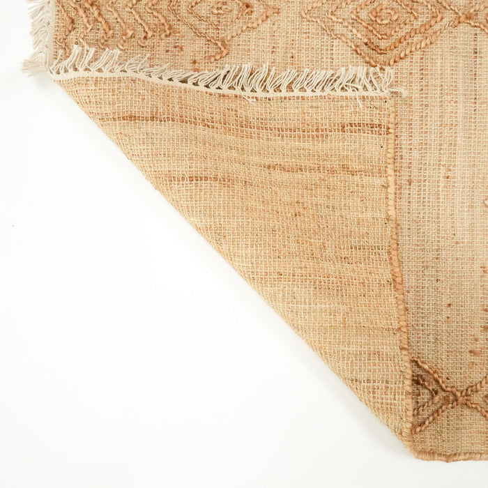 El Dokuma Geometrik Desenli Bej Hasır Kilim — balkon halısı