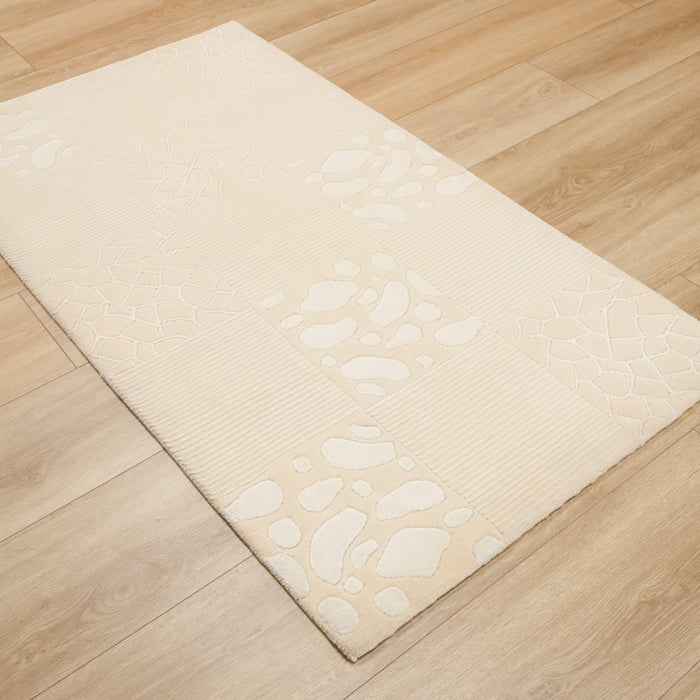 El Dokuma Geometrik Desenli Krem Bambu Halı, 85x155 – 142x202 cm — Halıcızade