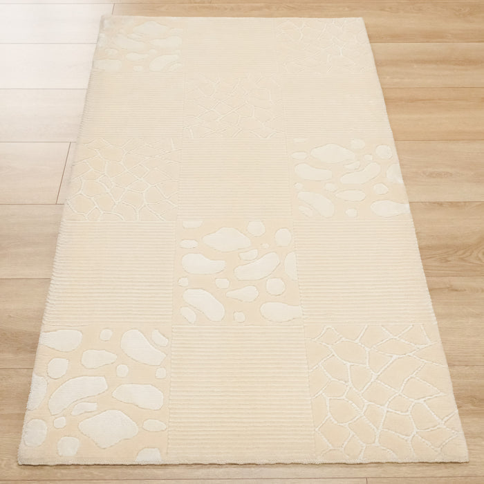 El Dokuma Geometrik Desenli Krem Bambu Halı — 85x155, 82x324, 83x327, 142x202 cm