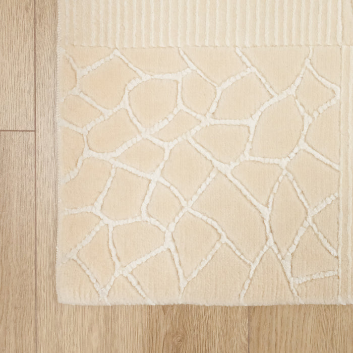 El Dokuma Geometrik Desenli Krem Bambu Halı — modern tasarım