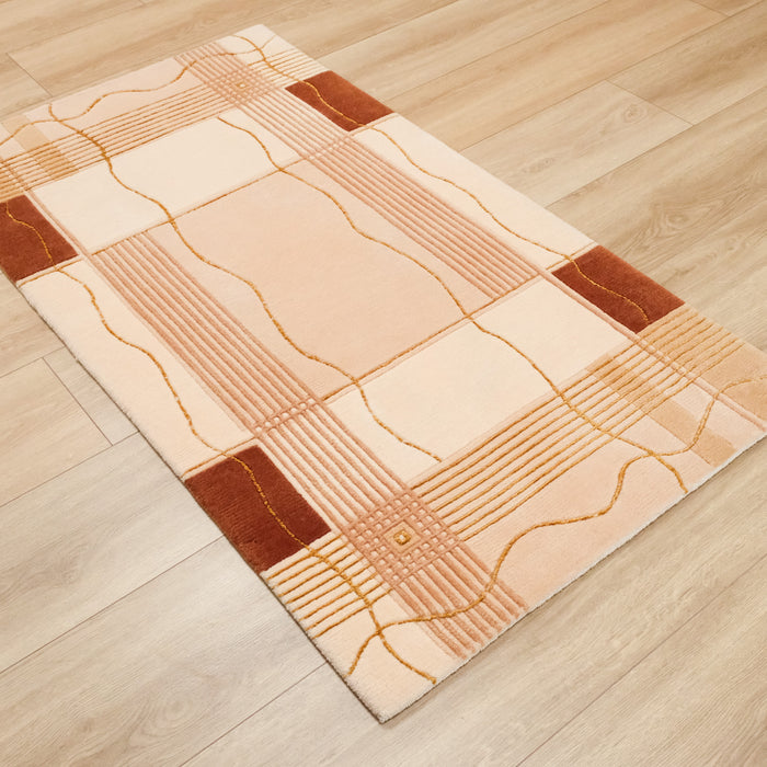 El Dokuma Geometrik Desenli Krem Viskon Halı, 80x150 cm — Halıcızade
