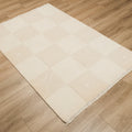 El Dokuma Geometrik Desenli Krem Yün Halı, 80x200 – 80x300 cm — Halıcızade