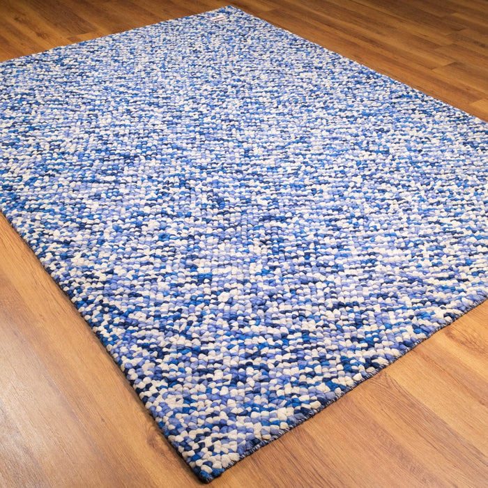 El Dokuma Geometrik Desenli Mavi Halı, 90x160 – 170x240 cm — Halıcızade